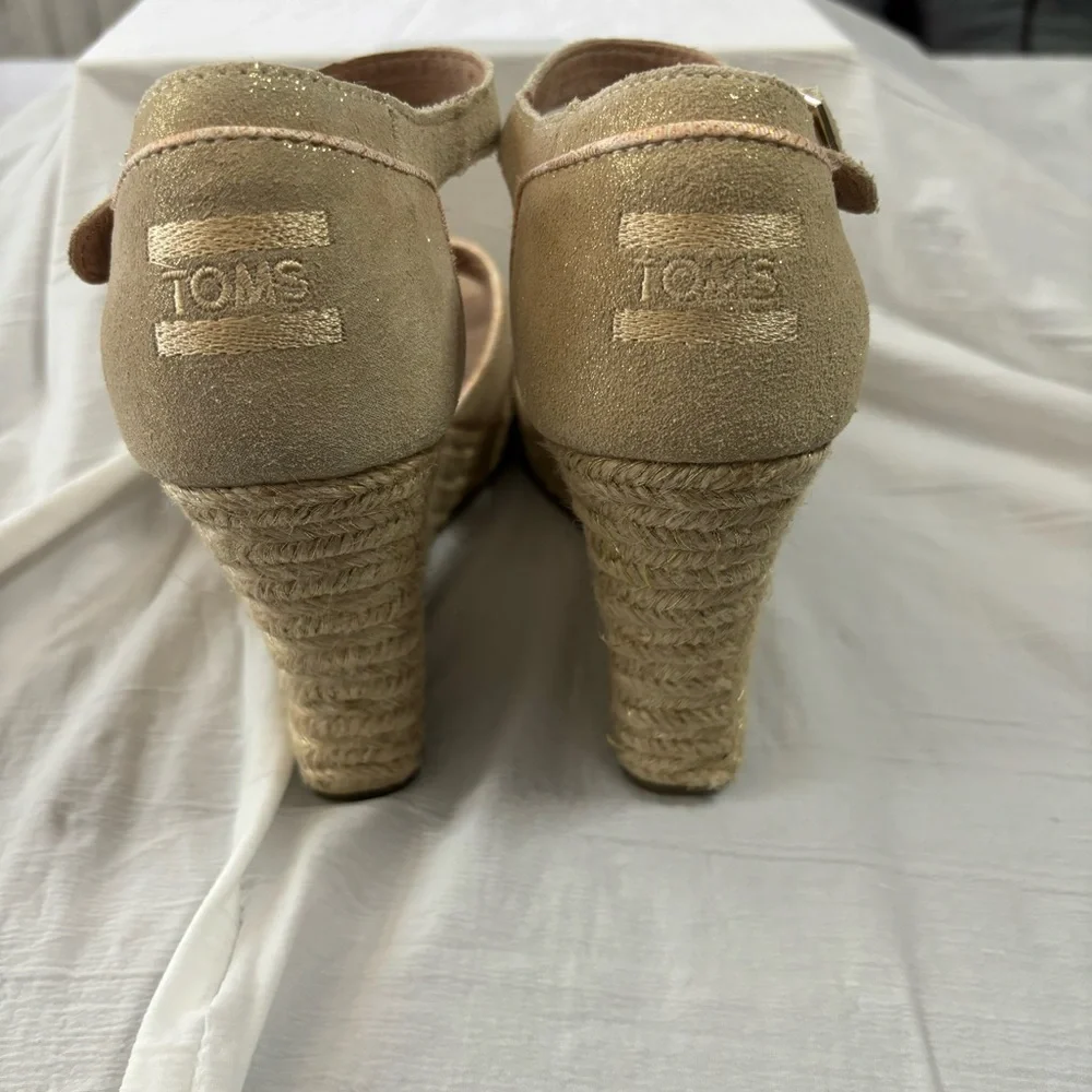 TOMS Golden Beige Cross Strap Wedge Heels 8 - Picture 6 of 9